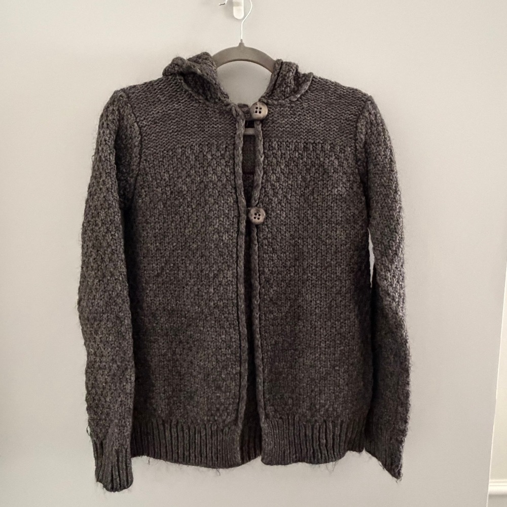 Elisabetta Collection Knit Hooded Cardigan S Italy Mocha Brown Alpaca Wool Blend